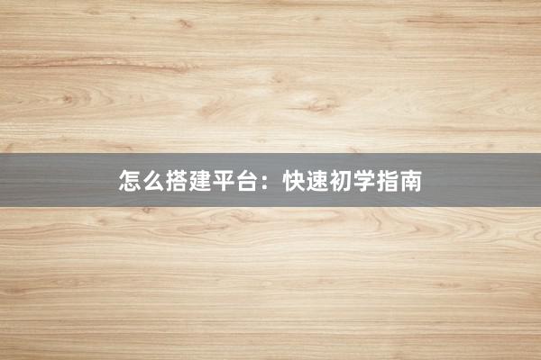 怎么搭建平台：快速初学指南